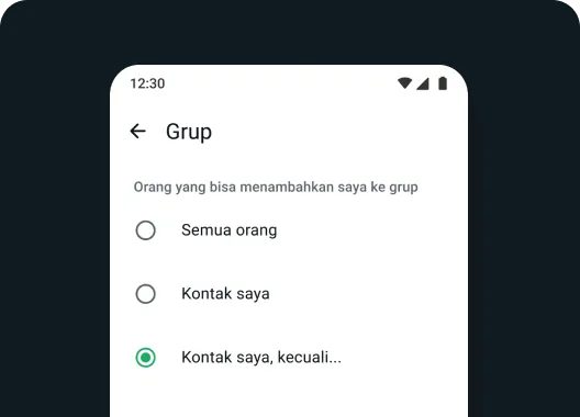 tangkapan layar dari fitur pengaturan grup di whatsapp yang menunjukkan cara mengedit info di grup dan menambah atau menghapus anggota