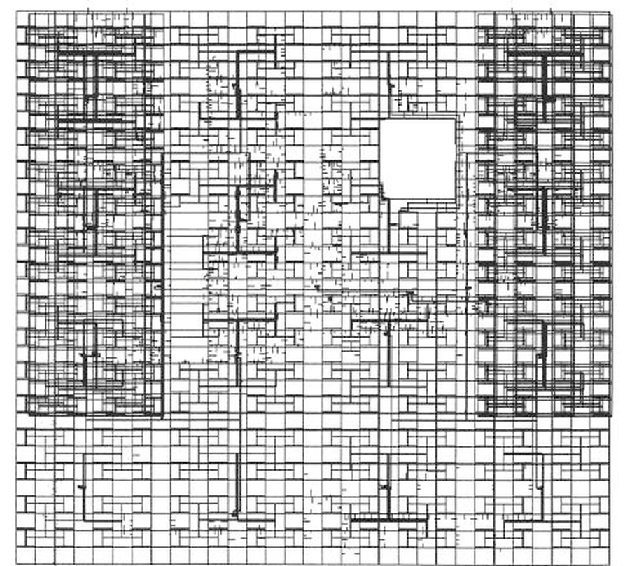 Clock distribution in a PowerPC chip. The recursive H pattern is only approximate since other layout factors constrain the clock tree. From ISSCC 2000. Clock distribution in a PowerPC chip. The recursive H pattern is only approximate since other layout factors constrain the clock tree. From ISSCC 2000.