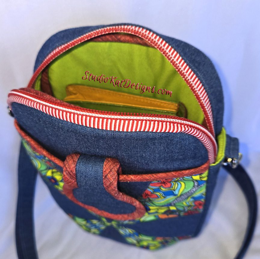 A close up of the inside of a purse