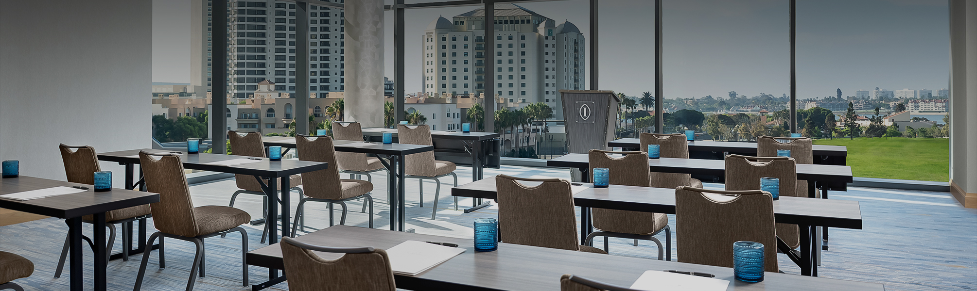 a room with tables and chairs