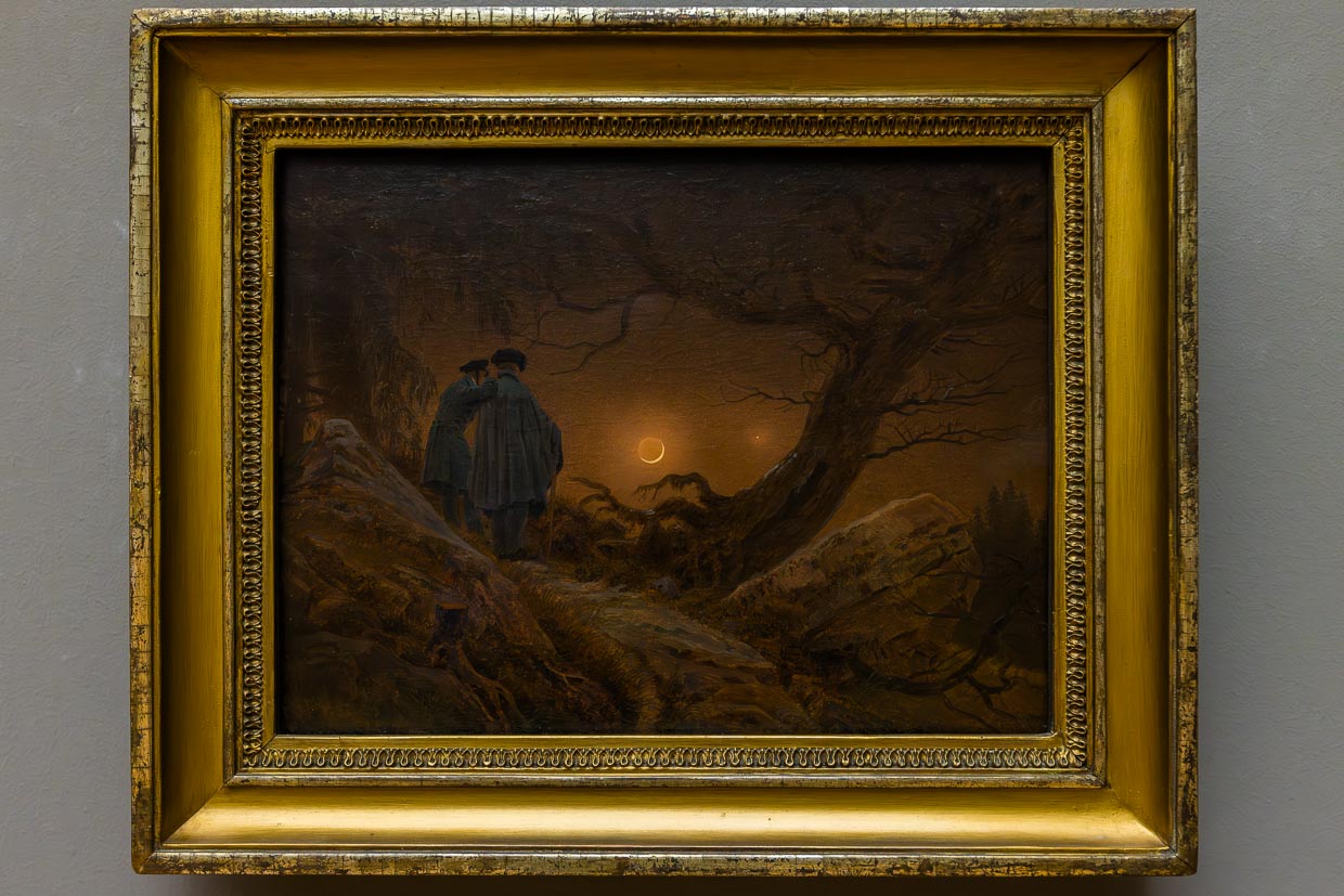 Gemälde von Caspar David Friedrich, Zwei Männer in Betrachtung des Mondes, 1819/1820, Albertinum Dresden / © Foto: Georg Berg