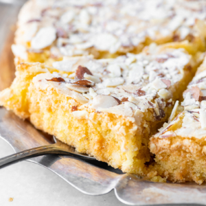A slice of gluten free macaroon cake