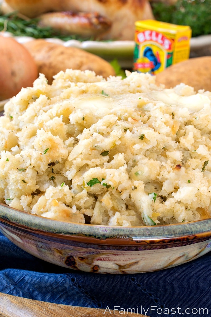 Part stuffing, part mashed potatoes – this Maine Potato Stuffing is a must-make side dish for the holidays! Maine Potato Stuffing