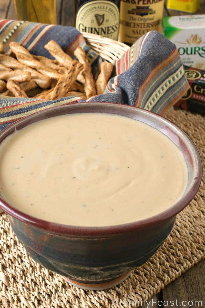 Our Cheesy Beer Pretzel Dip has four kinds of melty cheese and dark ale combined into a zesty, flavorful dip that’s perfect with pretzels. Cheesy Beer Pretzel Dip