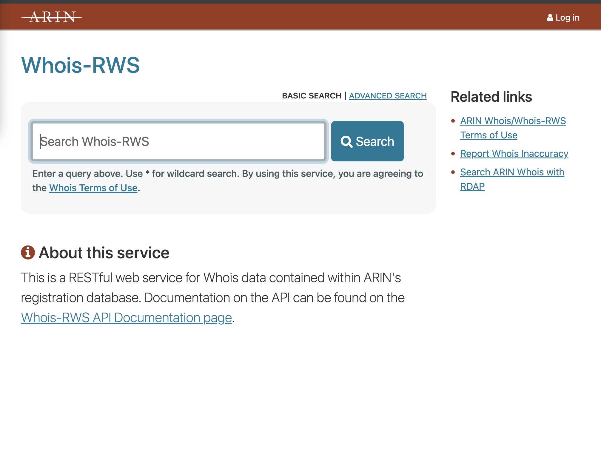 screen capture showing whois-rws interface