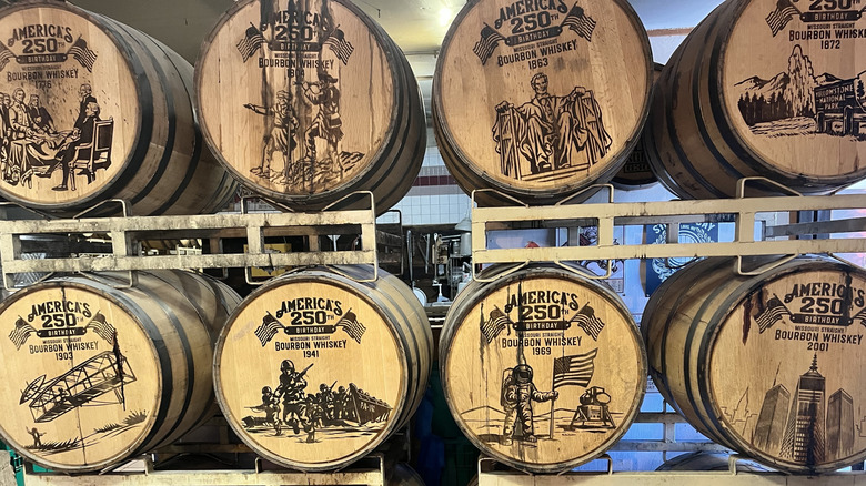 Rows of bourbon whiskey barrels from Still 630.