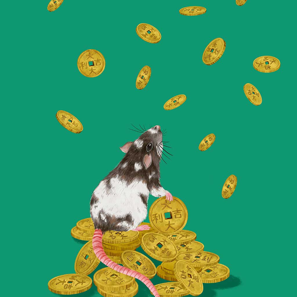 'Lucky Coins' Rat Print by Artist Chris Chun