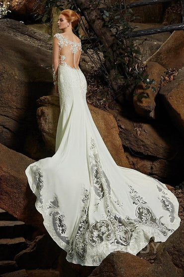 Trumpet-Mermaid Chapel Train Satin Wedding Dress CW2302 - COCOMELODY