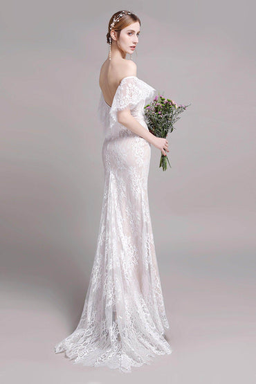 Trumpet-Mermaid Floor Length Lace Tulle Wedding Dress CW2729 - COCOMELODY