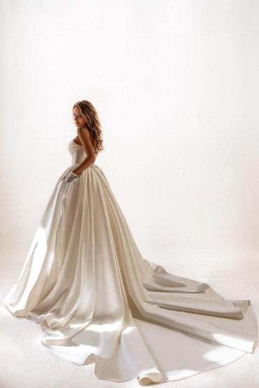 A-Line Court Train Satin Wedding Dress CW3502 - COCOMELODY