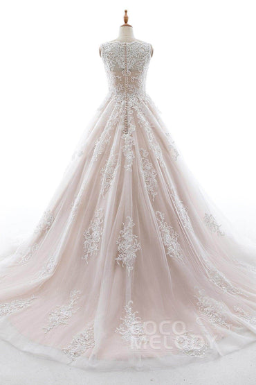 A-Line Court Train Elastic Satin Tulle Wedding Dress LD5565 - COCOMELODY