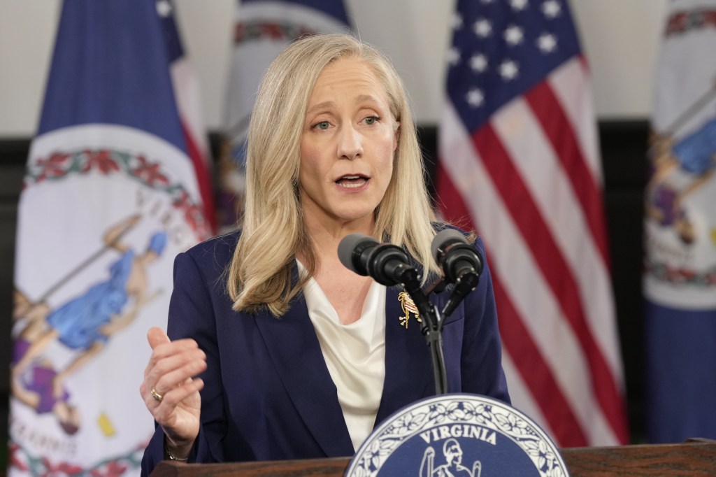 Virginia Gov. Abigail Spanberger delivers the Democratic response to President Donald Trump's State of the Union address Tuesday, Feb. 24, 2026, in Williamsburg, Va. (AP Photo/Steve Helber, Pool)