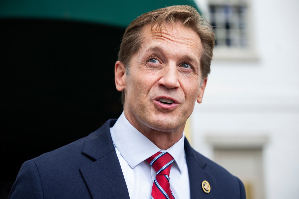 UNITED STATES - JULY 15: Rep. Rich McCormick, R-Ga., talks with reporters outside a meeting of the House Republican Conference at the Capitol Hill Club on Tuesday, July 15, 2025. (Tom Williams/CQ Roll Call via AP Images)