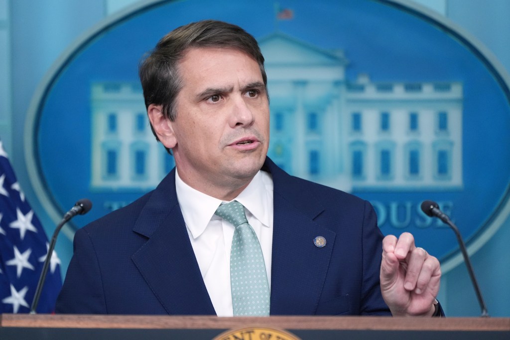 Deputy Attorney General Todd Blanche speaks to the media, Friday, June 27, 2025, in the briefing room of the White House in Washington. (AP Photo/Jacquelyn Martin)