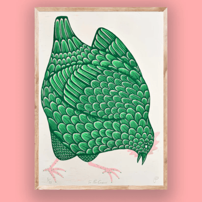 The Plot Chickens - Large Woodcut Print