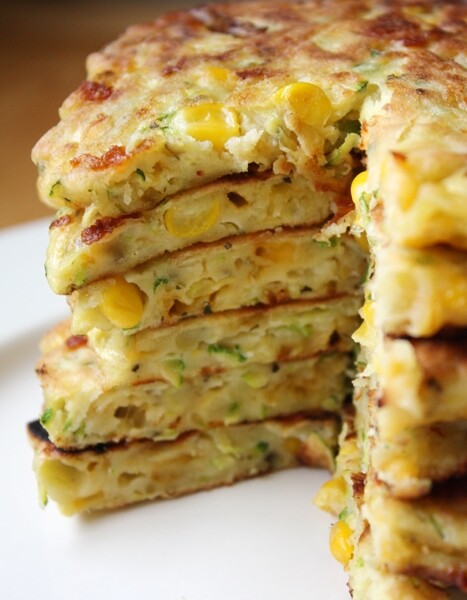 stack of zucchini corn pancakes.