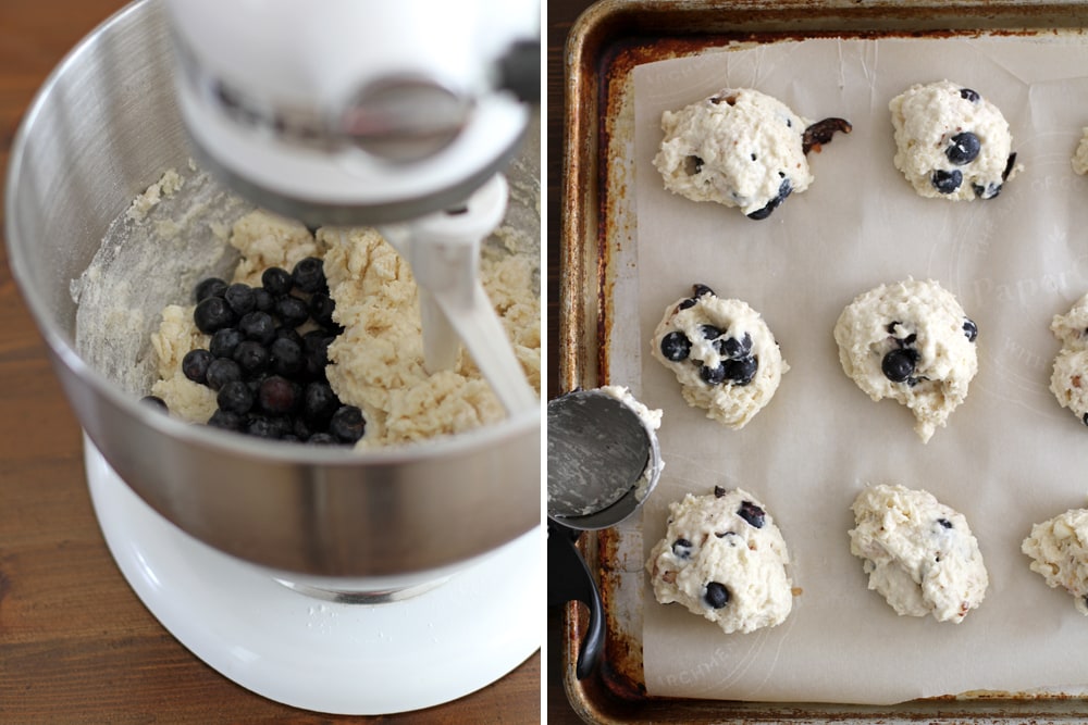 mixing the biscuit dough in a stand mixer
