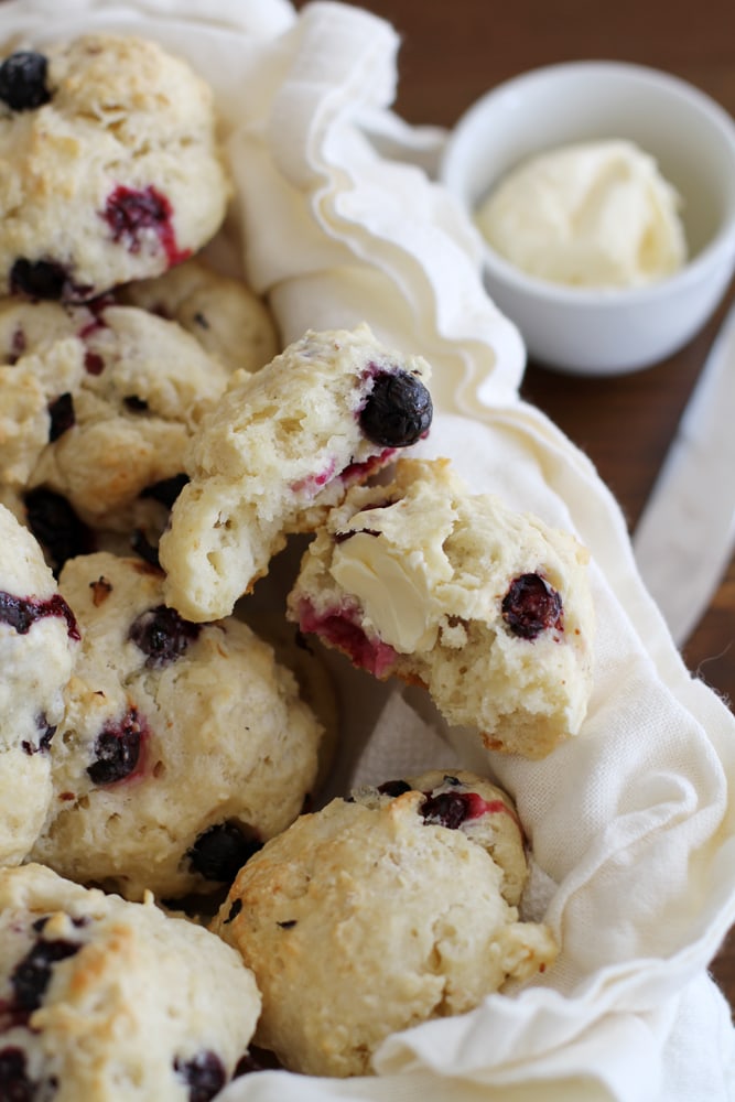blueberry buttermilk drop biscuits close up