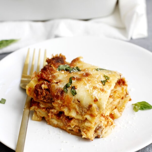 lighter lasagna bolognese on plate.