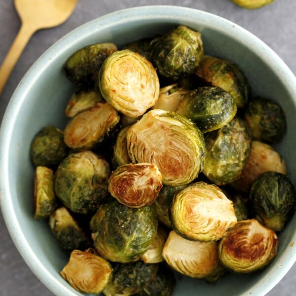 dijon roasted brussels sprouts in a bowl.