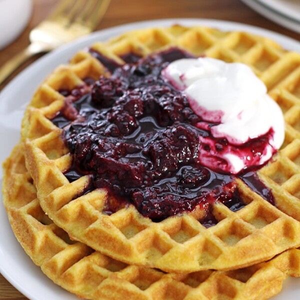 coconut flour waffles on plate.