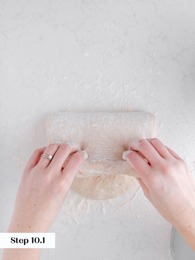 shaping sourdough loaf first fold.