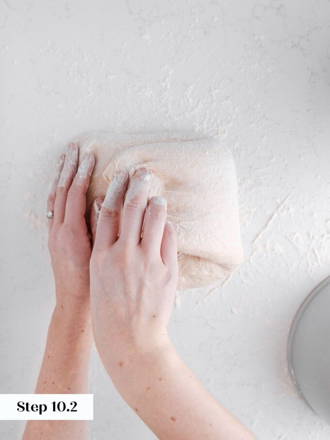 shaping sourdough loaf second fold.