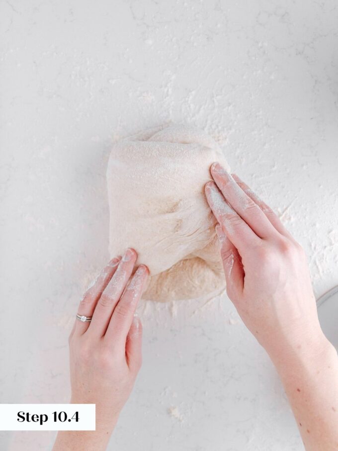 shaping sourdough loaf third fold.