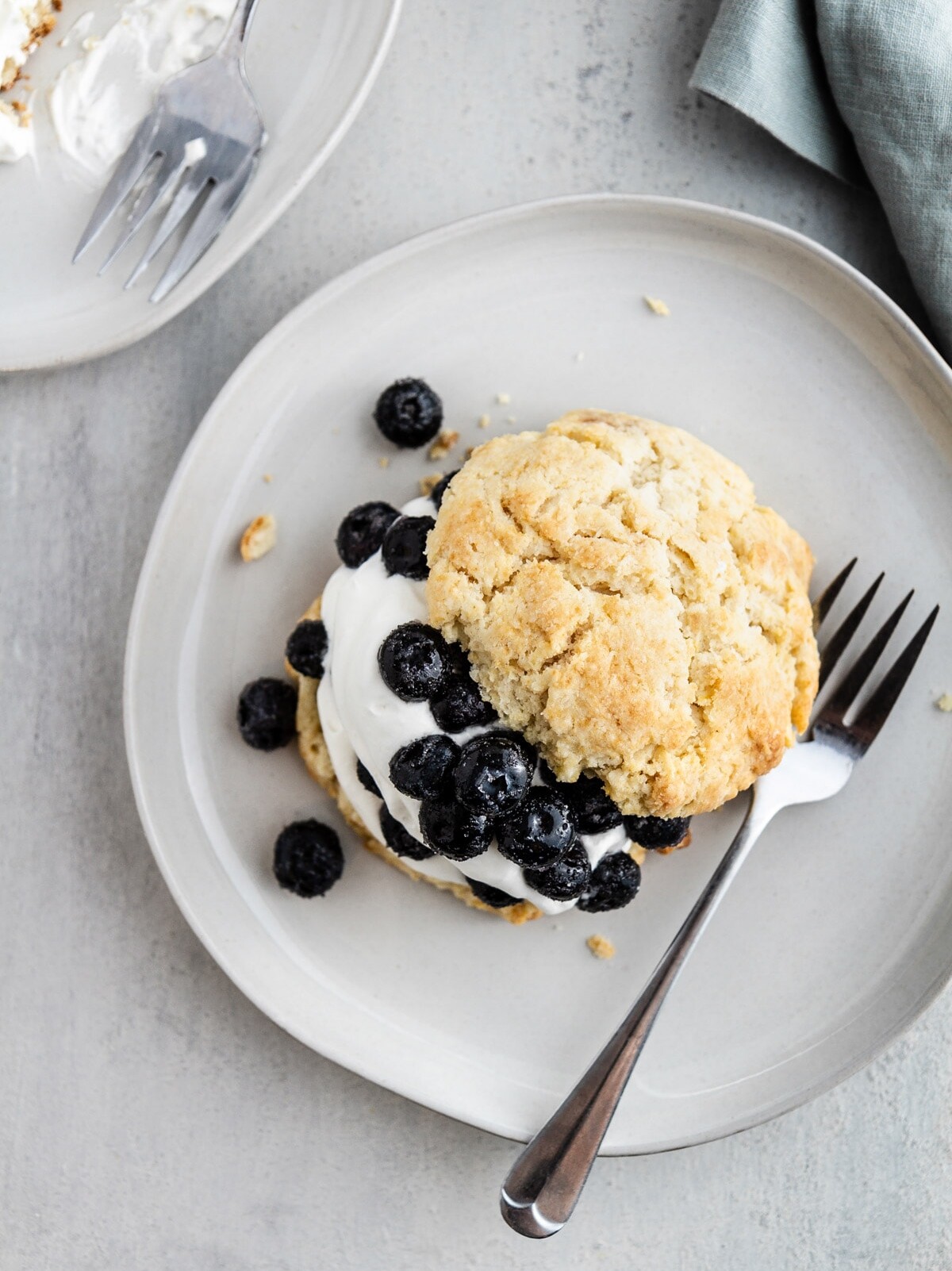 blueberry shortcake with silver fork.