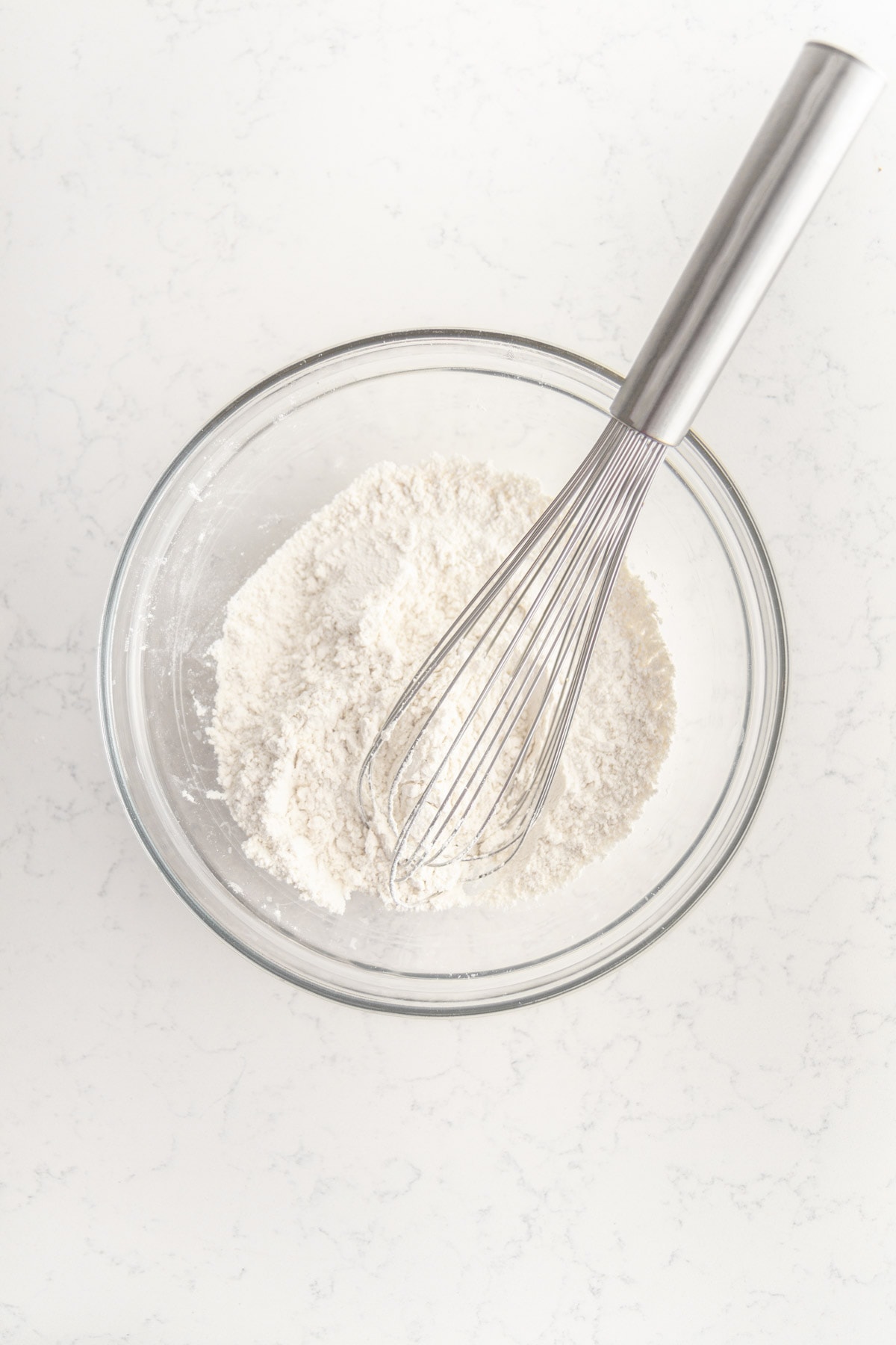 flour mixture in a bowl with a whisk.