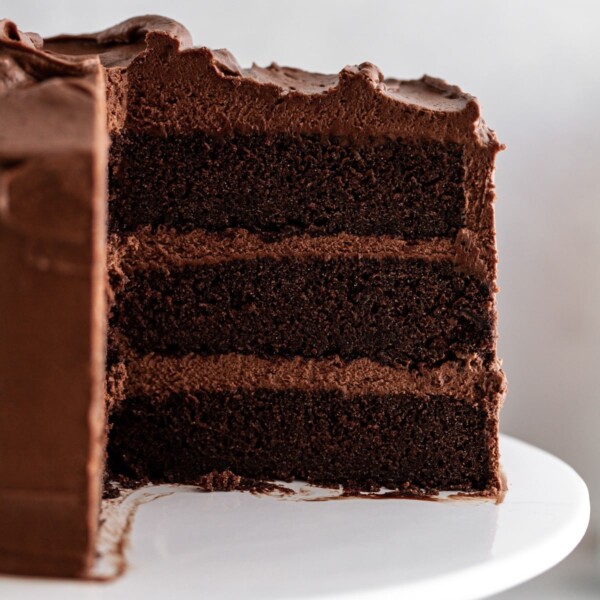 devils food layer cake with creamy chocolate ganache frosting.
