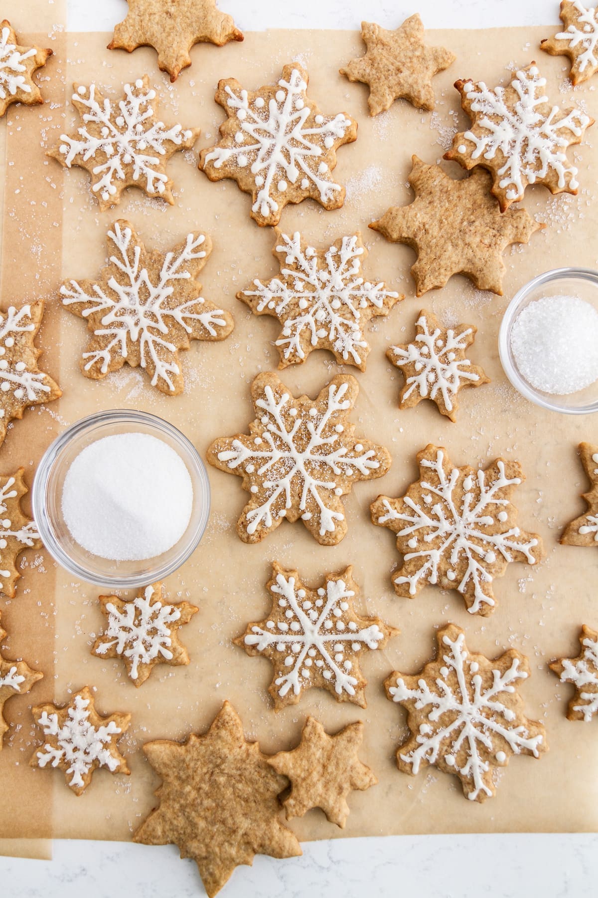 eggnog latte cutout cookies on parchment paper