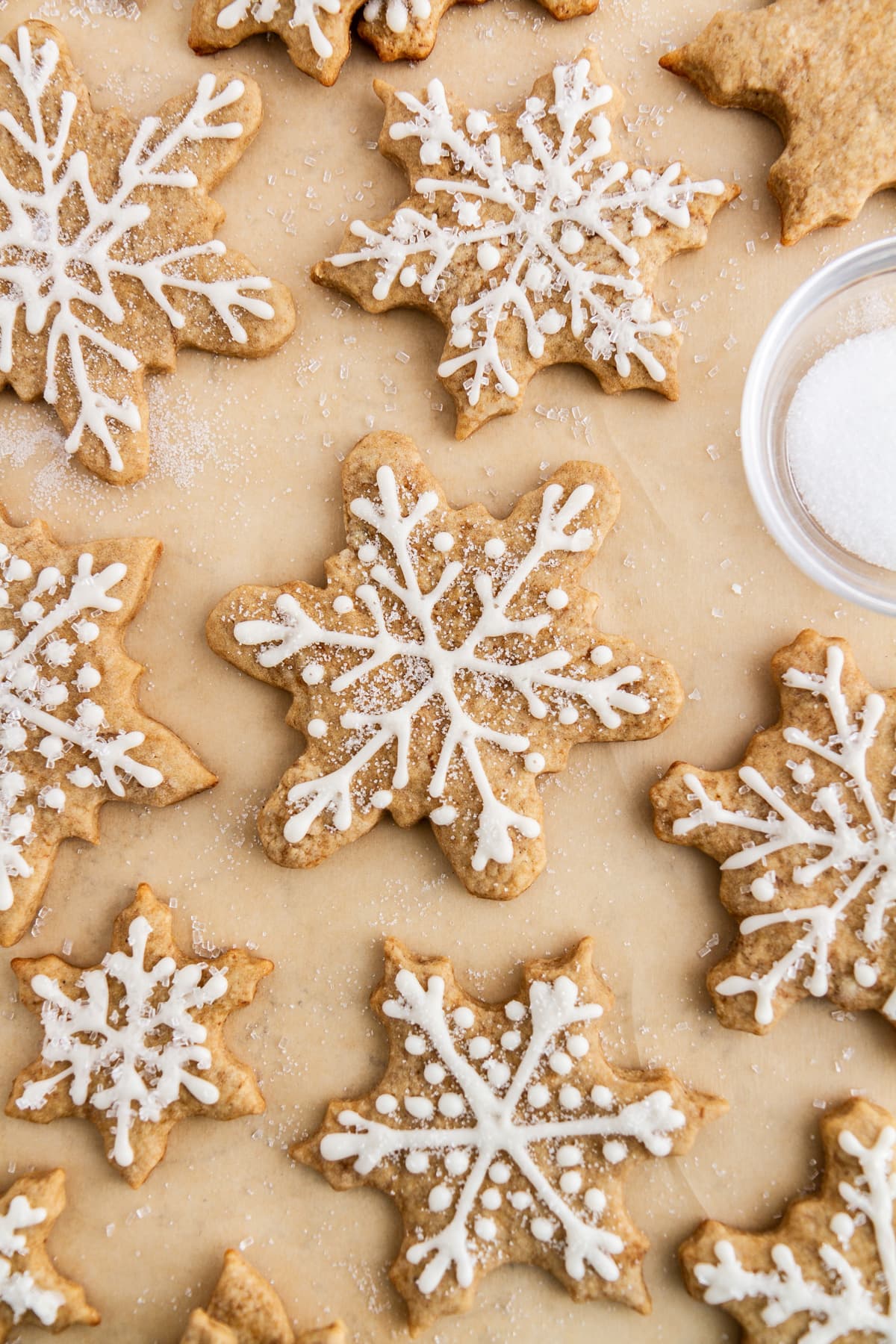eggnog latte cutout cookies on parchment paper
