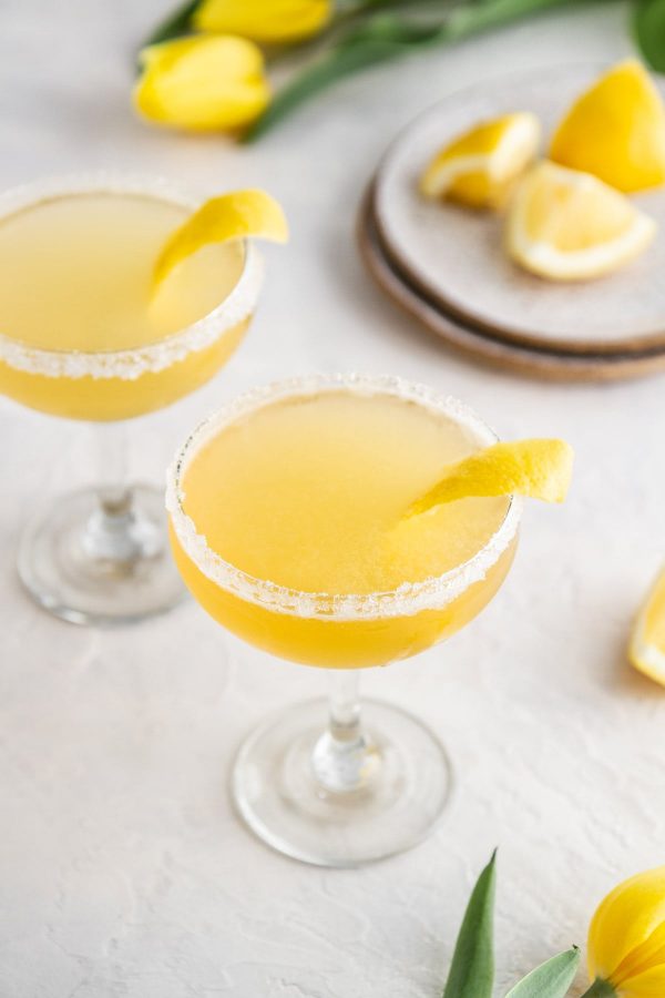 bee's knees cocktails in coupe glasses