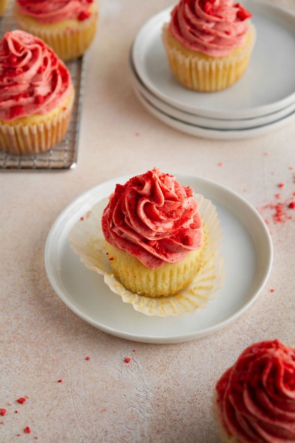 strawberry shortcake cupcake on a plate