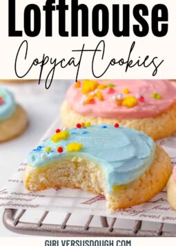 lofthouse copycat cookie with blue frosting and writing.