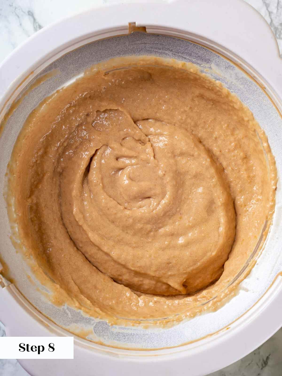 Peach ice cream process with bourbon being added.