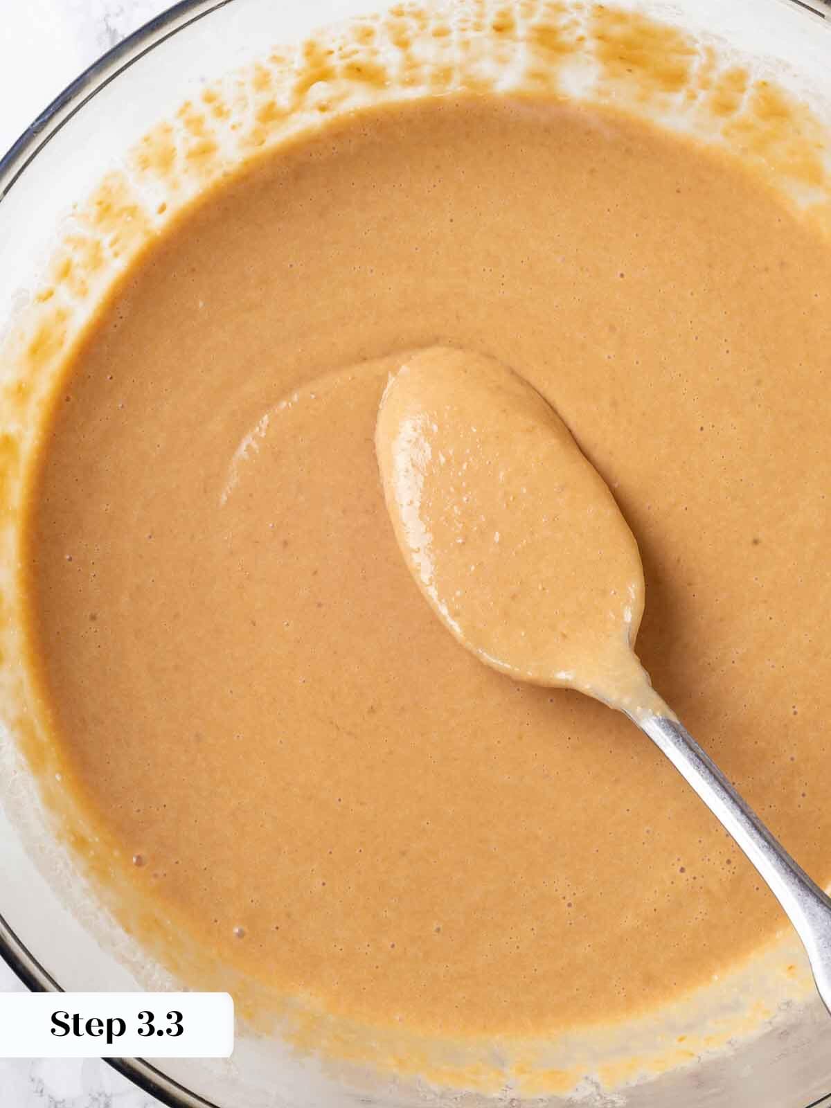 Peach ice cream process after blending is finished.