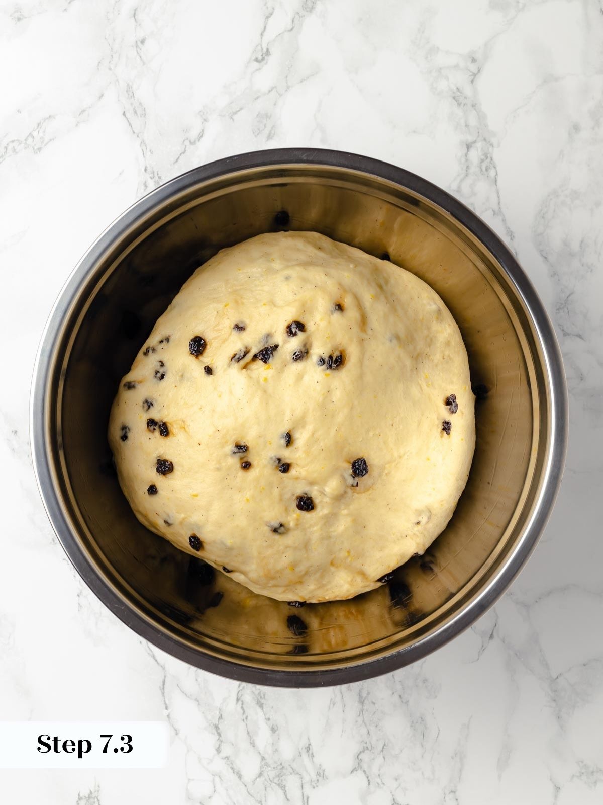 Dough after the first proof, doubled and airy.