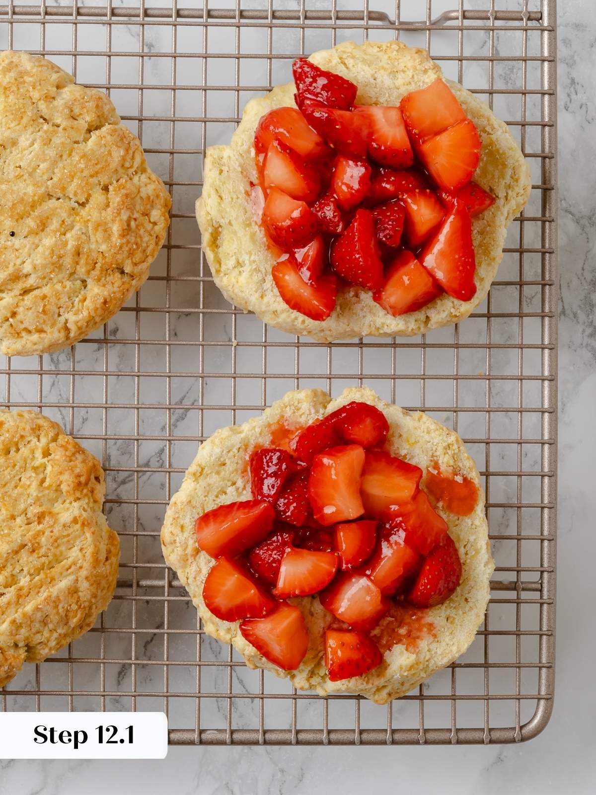 Shortcake bases loaded with bright red berries.