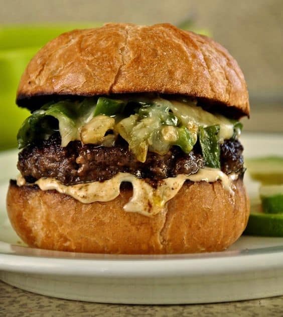 a burger with cayenne mayonnaise