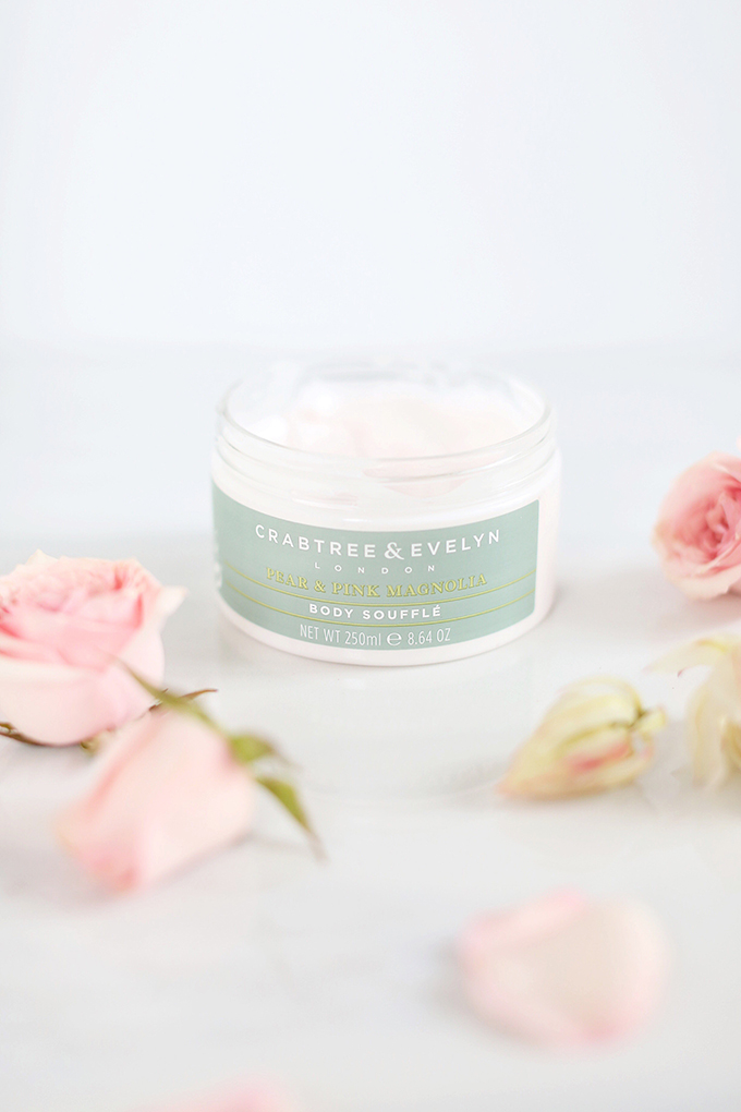 Crabtree & Eveyln Pear and Pink Magnolia Uplifting Body SoufflΓ© Photos, Review | October 2017 Beauty Favourites // JustineCelina.com
