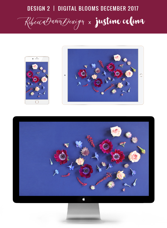 Digital Blooms December 2017 | Free Desktop Wallpapers | Design 2 // JustineCelina.com x Rebecca Dawn Design