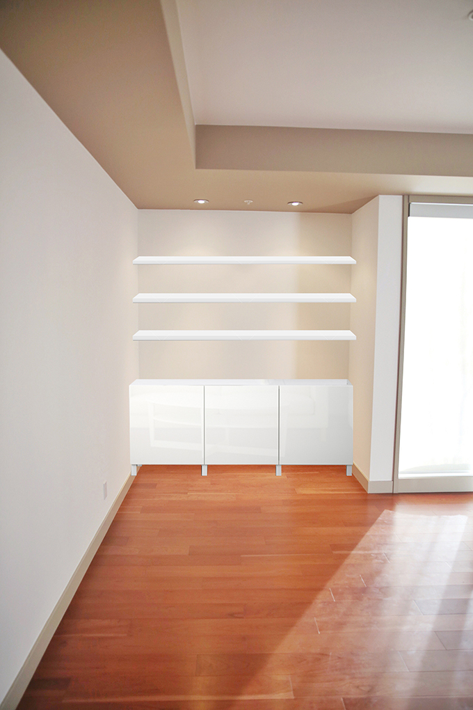 Our Dining Room Bar | A Built-In Look on a Budget | How I created our home bar for less that $1000 | | How to Create a Mockup in Your Design Planning Process | Mockup with IKEA Lack Shelves + BESTΓ
Storage combination with doors, white, Selsviken high-gloss/white // JustineCelina.com