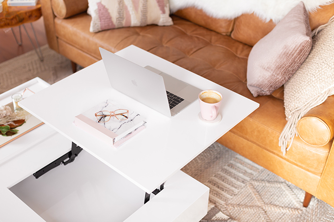 2018 Review + 2019 Goals | Calgary Lifestyle Blogger | 2019 Planning and Goal Setting | Entrepreneur Working from Home | MacBook Pro Laptop | Nespresso Coffee on a White Coffee Table | Structure EVO Coffee Table in White | Bonlook Lauren Blue Light Blocking Glasses In Peach // JustineCelina.com