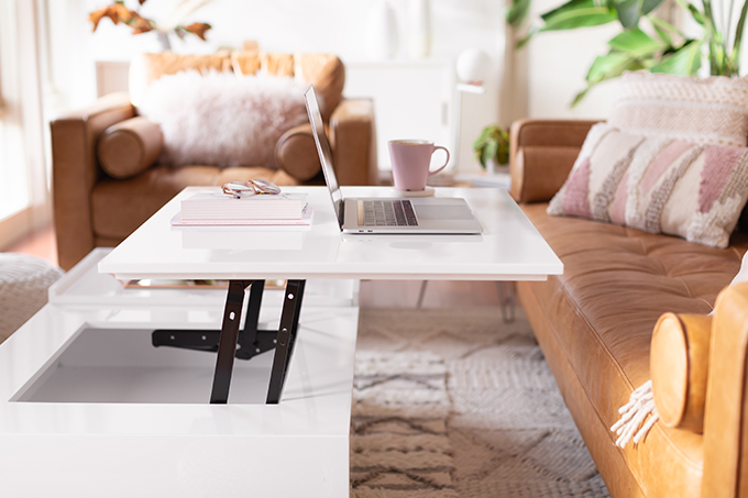 2018 Review + 2019 Goals | Calgary Lifestyle Blogger | 2019 Planning and Goal Setting | Entrepreneur Working from Home | MacBook Pro Laptop | Nespresso Coffee on a White Coffee Table | Structure EVO Coffee Table in White | Bonlook Lauren Blue Light Blocking Glasses In Peach // JustineCelina.com