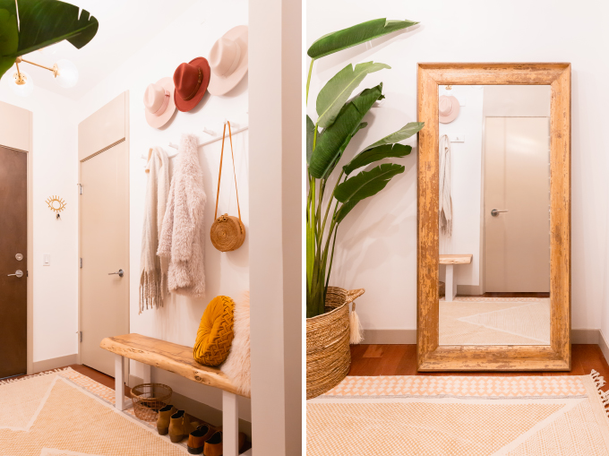 Space Refresh: Entrance Way Reveal in Partnership with Mobilia Canada | A Bohemian, Mid-Century Modern Apartment Entrance Way | Justine Celina Maguireβs Home | 2019 Home Decor Trends | Behr Ultra Pure White | Mobilia Aly Velji Modern India Collection Review | Bohemian, Mid Century Modern Decor | Before and After Transformation | Calgary Lifestyle, Interior Design and Home Decor Blogger // JustineCelina.com