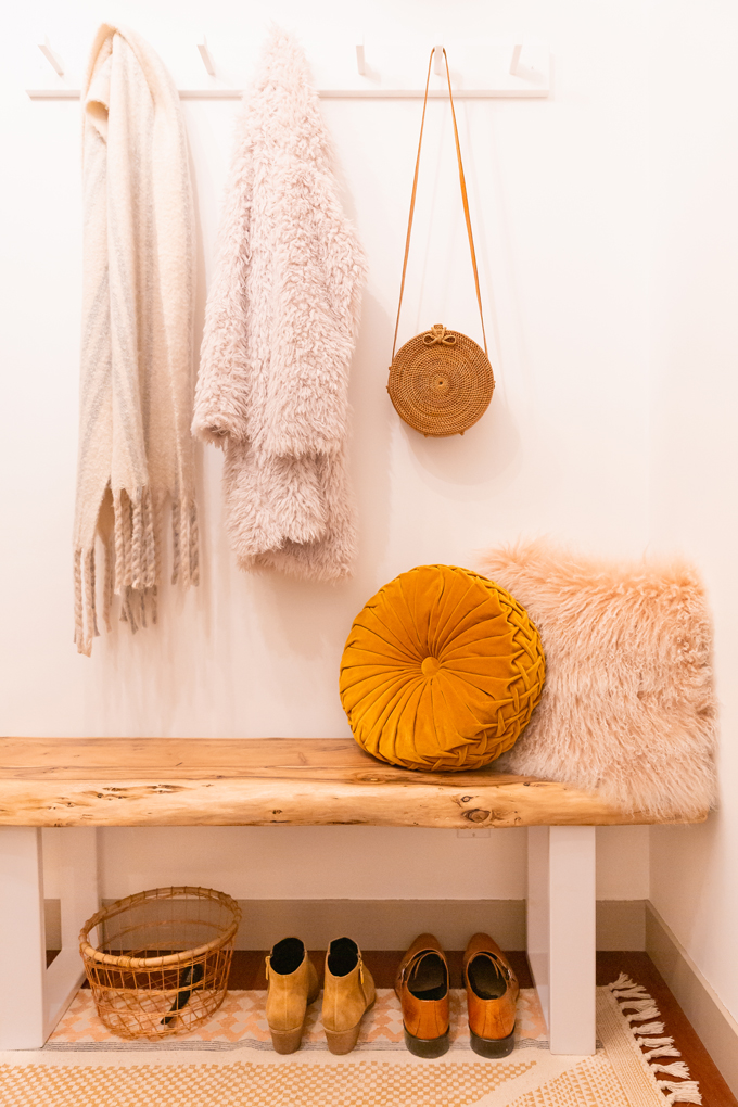 Space Refresh: Entrance Way Reveal in Partnership with Mobilia Canada | A Bohemian, Mid-Century Modern Apartment Entrance Way | Justine Celina Maguireβs Home | 2019 Home Decor Trends | Behr Ultra Pure White | Mobilia Aly Velji Modern India Collection Review | Bohemian, Mid Century Modern Decor | IKEA KUBBIS Rack with 7 hooks, White | Calgary Lifestyle, Interior Design and Home Decor Blogger // JustineCelina.com