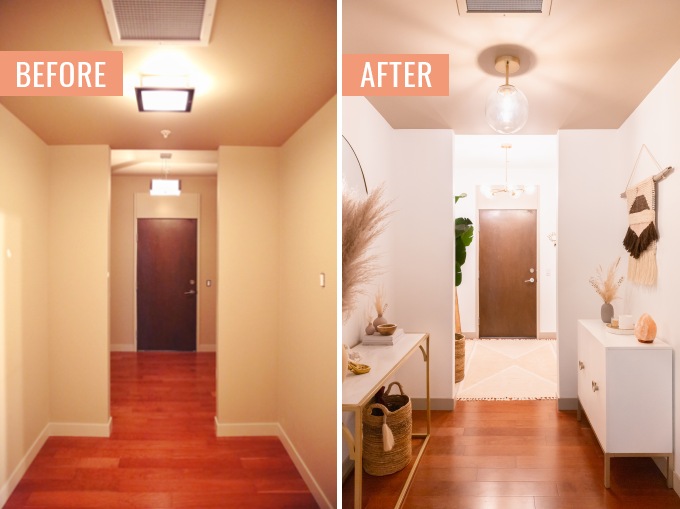 Space Refresh: Entrance Way Reveal in Partnership with Mobilia Canada | A Bohemian, Mid-Century Modern Apartment Entrance Way | Justine Celina Maguireβs Home | 2019 Home Decor Trends | Behr Ultra Pure White | Mobilia Aly Velji Modern India Collection Review | Bohemian, Mid Century Modern Decor | Before and After Transformation | Calgary Lifestyle, Interior Design and Home Decor Blogger // JustineCelina.com