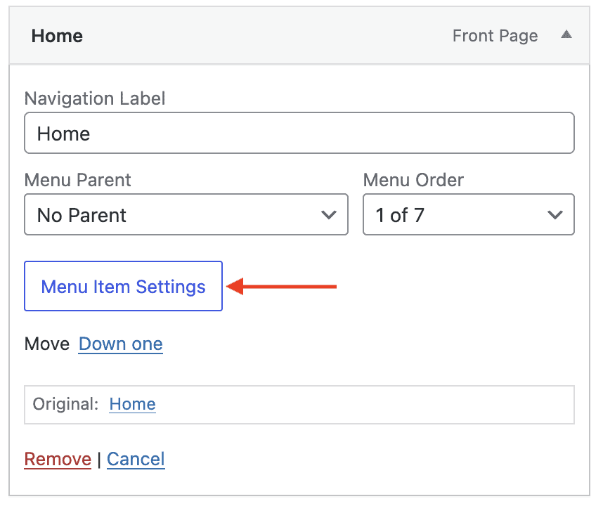Kadence Ultimate Menu - Menu Item Settings